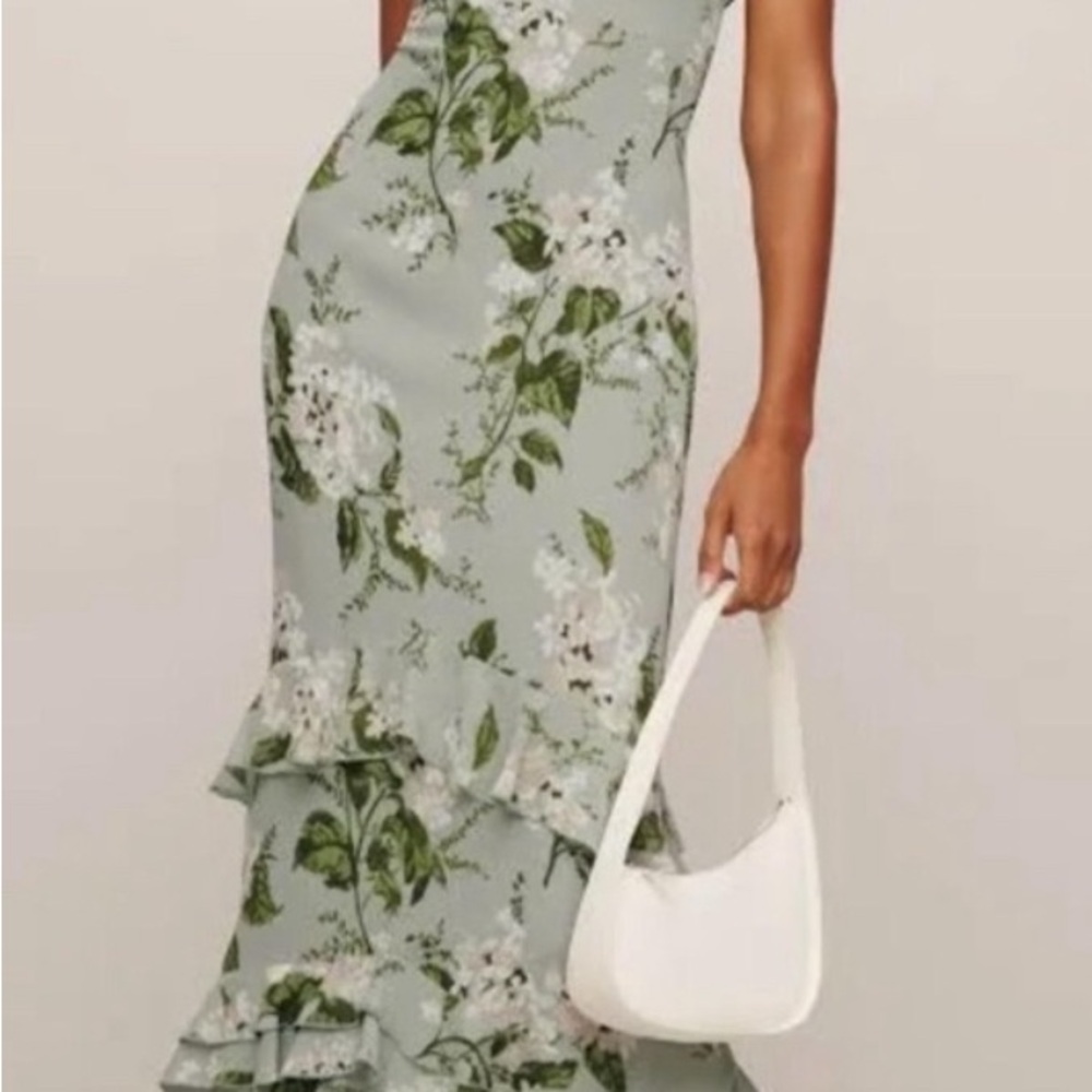Reformation Green One Shoulder Sheath Dress